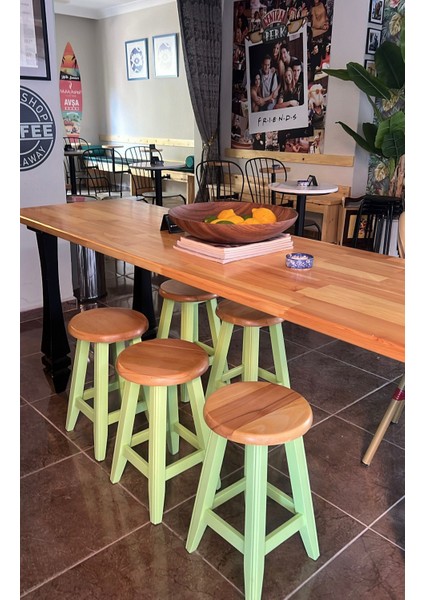 -Yeşil Ahşap Tabure-Bar Sandalye-70 cm -1 Adet indirimleri