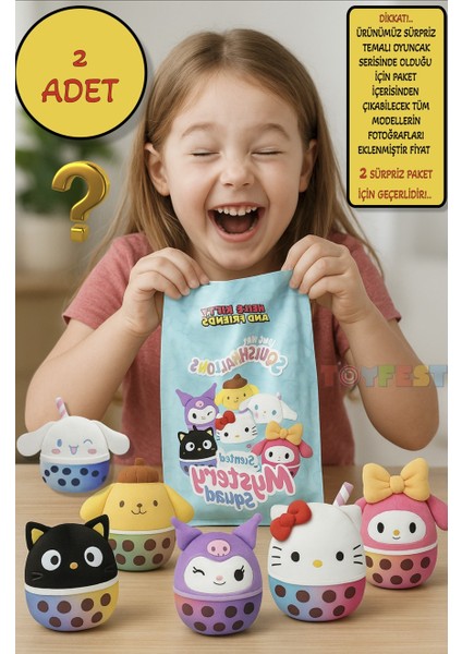 2 Adet Sürpriz Squishmallows Mystery Squad Hello Kitty ve Arkadaşları Temalı Sürpriz Paket - 13 cm