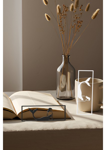 Deniz Kızı Kitap Ayracı, Modern Tasarım, Hafif ve Şık 2’li, Siyah ve Beyazın Modern Uyumu