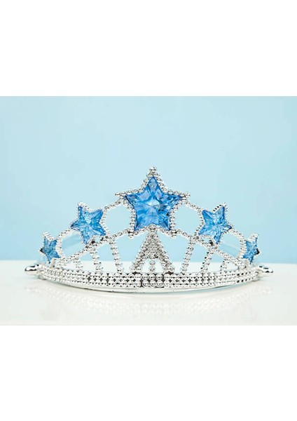 Mavi Yıldız Taşlı Plastik Kraliçe Prenses Elsa Tacı Çocuk Boy (5047)