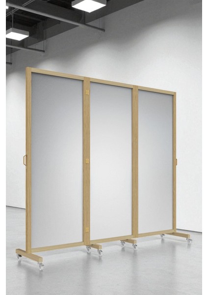 Bej Aynalı Tekerlekli Ahşap Paravan Seperatör Oda Bölme fırsatları