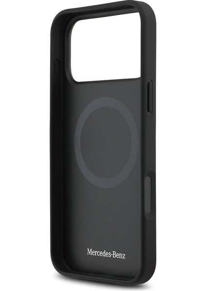 iPhone 17 Pro Max Kılıf Mercedes Benz Lisanslı M-Safe Şarj Şeritli Yıldız Metal Logolu Deri Lacivert