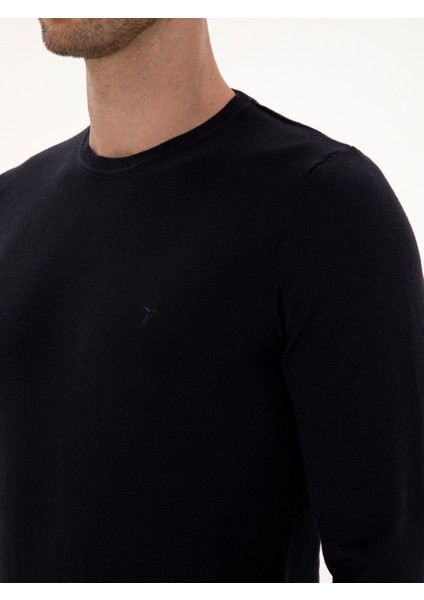 Erkek Lacivert Slim Fit Pamuk Karışımlı Bisiklet Yaka Basic Triko Kazak 50318620-VR033
