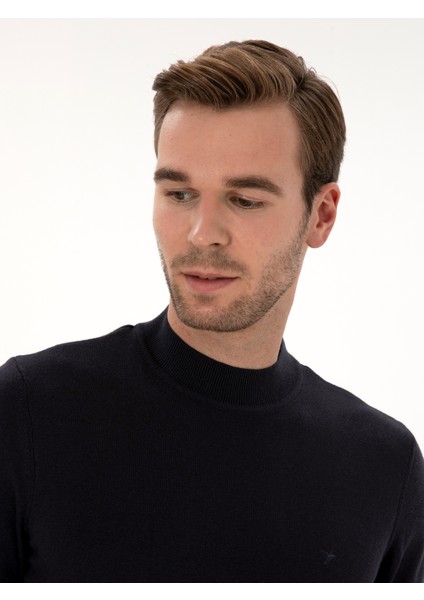Erkek Lacivert Slim Fit Pamuk Karışımlı Çeyrek Balıkçı Yaka Basic Triko Kazak 50318704-VR033 fiyatları