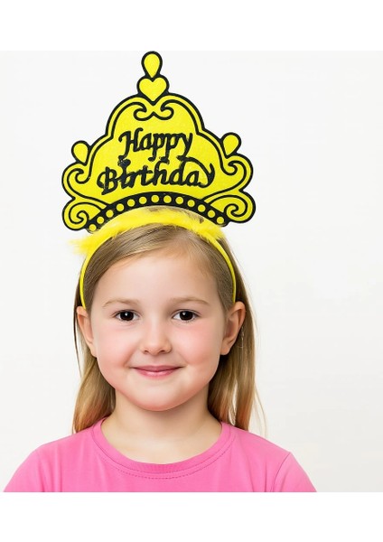 Sarı Happy Birthday Prenses Tacı – Doğum Günü Taç Aksesuarı (5047)