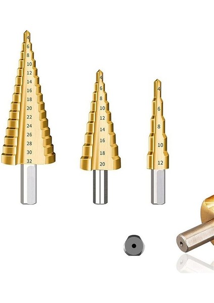 3'lü Kademeli Matkap Ucu Panç Seti Paslanmaz 3 Kademeli Demir Sac Boru Bakır Aliminyum Delme Seti fiyatları