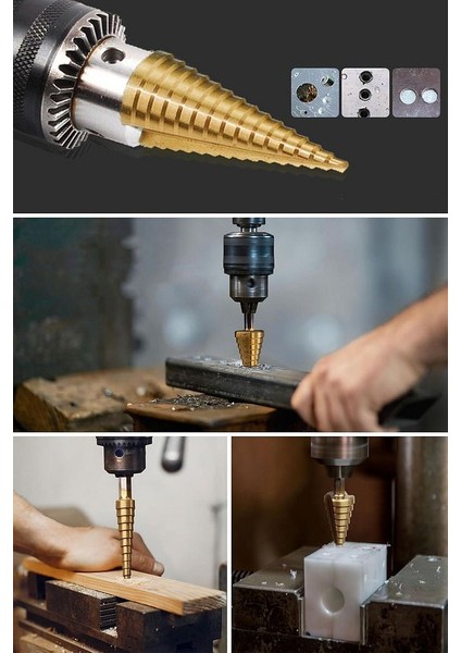 3'lü Kademeli Matkap Ucu Panç Seti Paslanmaz 3 Kademeli Demir Sac Boru Bakır Aliminyum Delme Seti modelleri