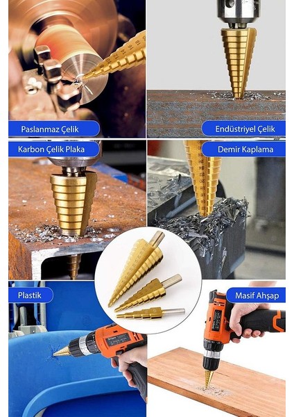 3'lü Kademeli Matkap Ucu Panç Seti Paslanmaz 3 Kademeli Demir Sac Boru Bakır Aliminyum Delme Seti fırsatları