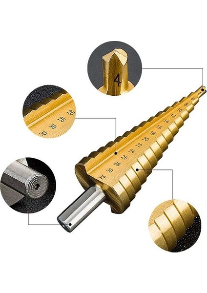 3'lü Kademeli Matkap Ucu Panç Seti Paslanmaz 3 Kademeli Demir Sac Boru Bakır Aliminyum Delme Seti