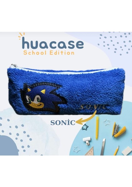 Sonic Baskılı Fermuarlı Kalem Kutusu Mavi