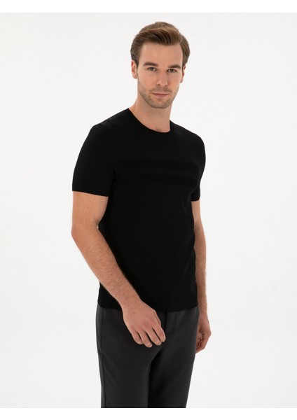 Erkek Siyah Slim Fit Bisiklet Yaka Triko T-shirt 50311875-VR046 modelleri