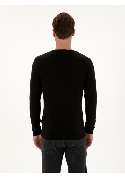 Erkek Siyah Slim Fit Pamuk Karışımlı Bisiklet Yaka Basic Triko Kazak 50318620-VR046 indirimleri
