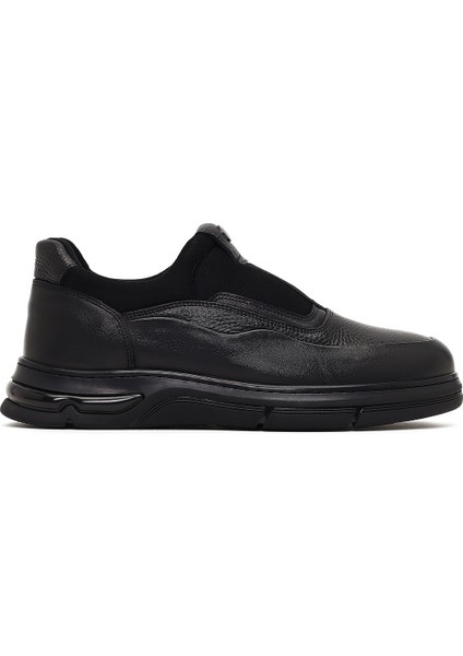 Erkek Siyah Bağcıklı Kalın Tabanlı Deri Casual Sneaker 25WFD677714