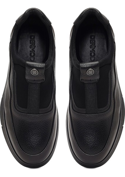 Erkek Siyah Bağcıklı Kalın Tabanlı Deri Casual Sneaker 25WFD677714