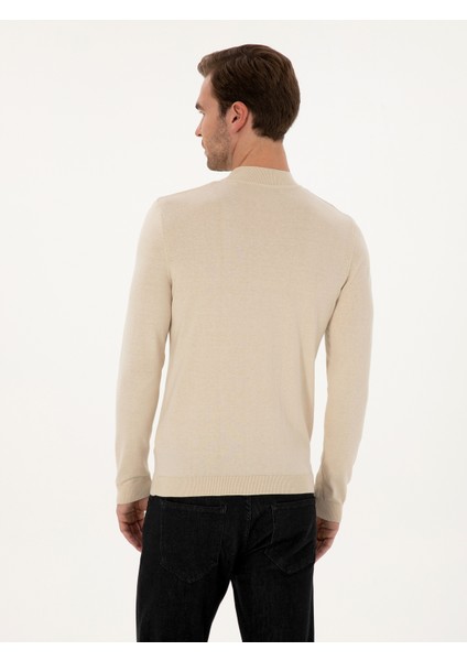 Erkek Bej Slim Fit Pamuk Karışımlı Çeyrek Balıkçı Yaka Basic Triko Kazak 50318704-VR011 indirimleri