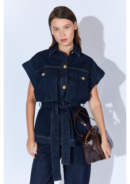 Kadın Rins Yıkama Kol Katlamali Kuşakli Ci̇tf Cepli̇ Yelek