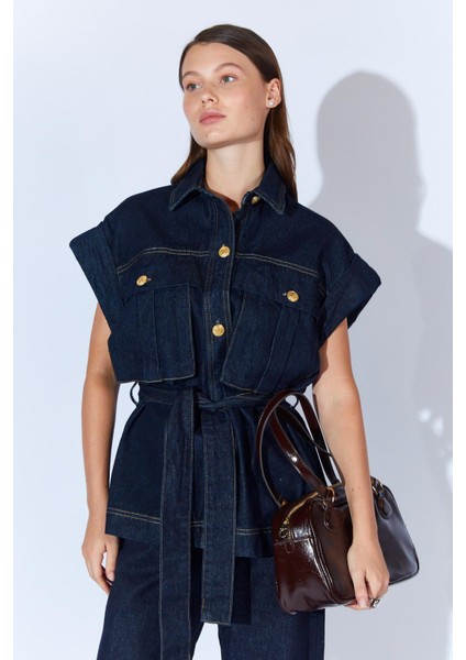 Kadın Rins Yıkama Kol Katlamali Kuşakli Ci̇tf Cepli̇ Yelek modelleri