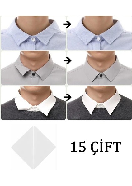 Yaka Düzleştirici - Gömlek ve Tişört Yakalarını Düz Tutan Yapışkanlı Şeffaf Sticker - (Her Bir Adet 15 Çift)