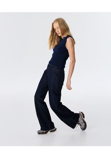 Sloganlı Elastik Bel Jean Pantolon TW6250018022015 fiyatları