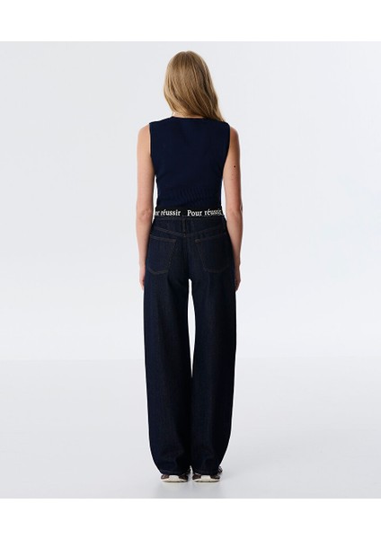 Sloganlı Elastik Bel Jean Pantolon TW6250018022015 modelleri