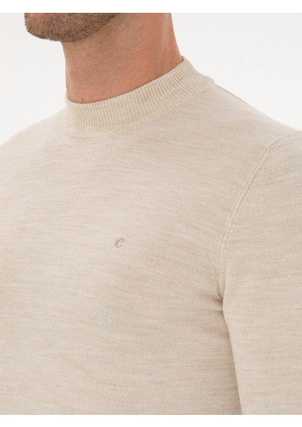 Erkek Bej Slim Fit Yün Karışımlı Çeyrek Balıkçı Basic Triko Kazak 50315295-VR011