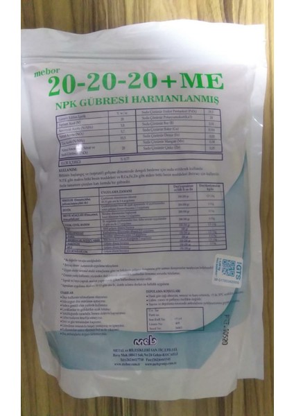 MEB MEBOR 20-20-20 Harmanlanmış NPK Gübresi 1 Kg, Azot, Fosfor, Potasyum, Bor, Bakır, Demir, Mangan modelleri
