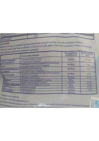 MEB MEBOR 20-20-20 Harmanlanmış NPK Gübresi 1 Kg, Azot, Fosfor, Potasyum, Bor, Bakır, Demir, Mangan indirimleri
