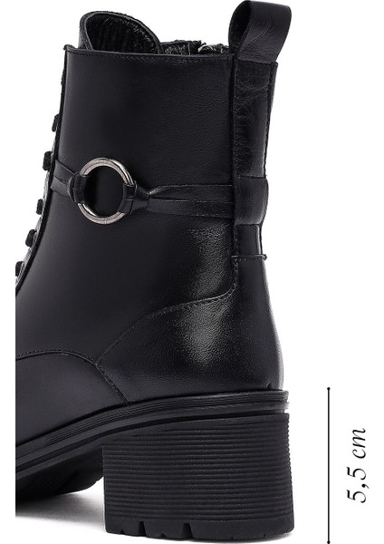 Kadın Siyah Fermuarlı Kalın Topuklu Deri Bot 25WFD413318 fiyatları