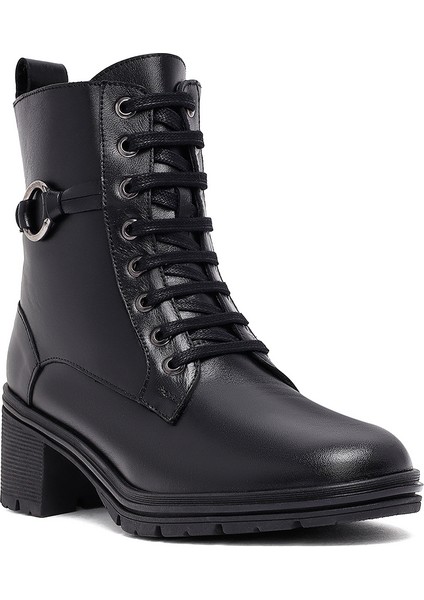 Kadın Siyah Fermuarlı Kalın Topuklu Deri Bot 25WFD413318