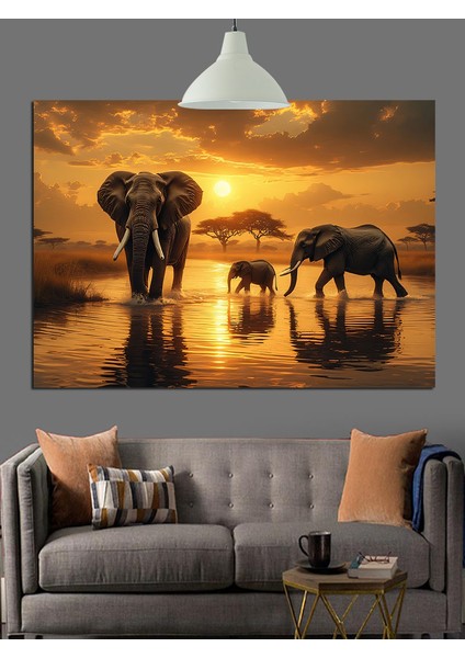 Gün Batımında Yürüyen Filler Dekoratif Kanvas - Mdf Ahşap Tablo modelleri