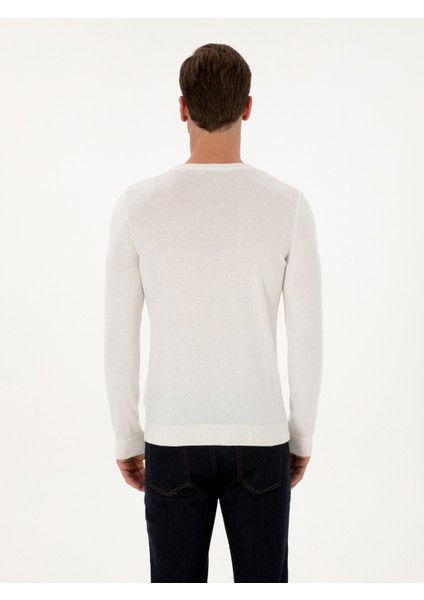 Erkek Ekru Slim Fit Pamuk Karışımlı Bisiklet Yaka Triko Kazak 50318868-VR019 indirimleri