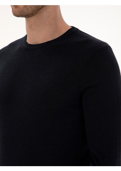 Erkek Lacivert Slim Fit Kaşmir İpek Karışımlı Bisiklet Yaka Triko Kazak 50316307-VR033