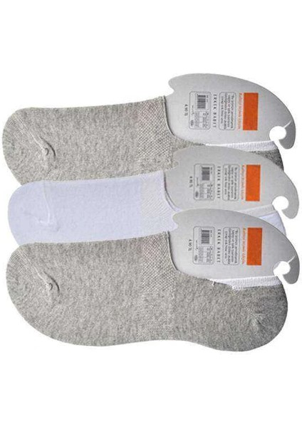 Gri ve Beyaz Erkek Babet Çorap 3 Çift