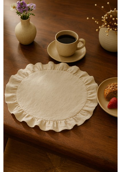 Eko | 6'lı Fırfırlı Keten Yuvarlak Amerikan Servisi fiyatları