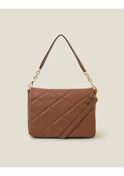 Large Kapitone Desenli Çanta Taba