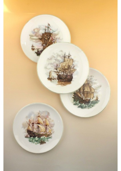 Retro Gemi 4 Parça Pasta Tabağı