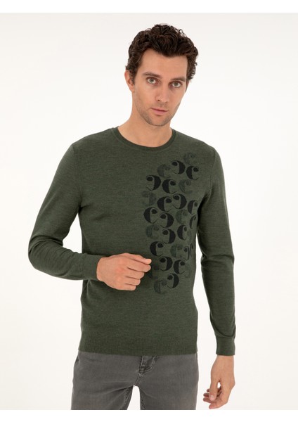 Erkek Yeşil Slim Fit Bisiklet Yaka Yün Triko Kazak 50291586-VR054 modelleri