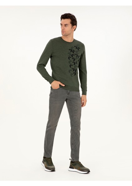 Erkek Yeşil Slim Fit Bisiklet Yaka Yün Triko Kazak 50291586-VR054 fırsatları