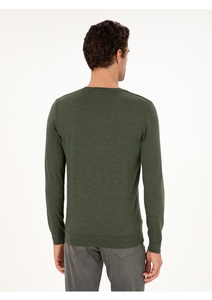 Erkek Yeşil Slim Fit Bisiklet Yaka Yün Triko Kazak 50291586-VR054 indirimleri