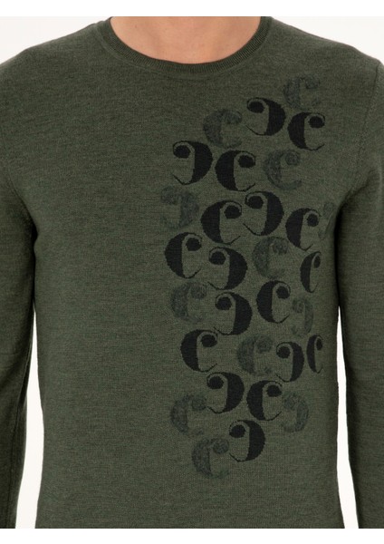 Erkek Yeşil Slim Fit Bisiklet Yaka Yün Triko Kazak 50291586-VR054