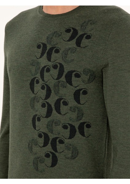 Erkek Yeşil Slim Fit Bisiklet Yaka Yün Triko Kazak 50291586-VR054