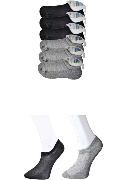 Siyah ve Gri Erkek Görünmez Çorap 6 Çift