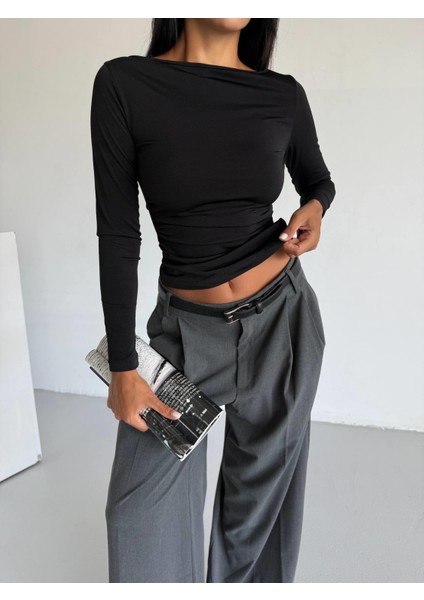 Kadın Uzun Kollu Siyah Vücudu Saran Bluz modelleri