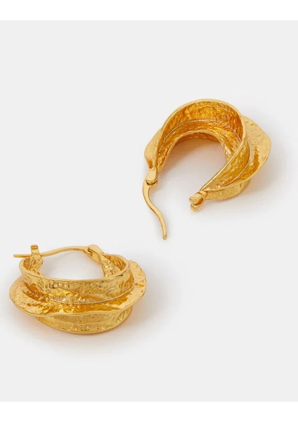 Z Chunky Dokulu Halka Küpe 14 Ayar Altın Kaplama