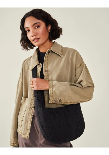 Large Nakışlı Sling Çanta Siyah