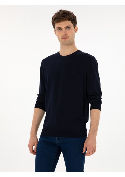 Erkek Lacivert Slim Fit Bisiklet Yaka Triko Kazak 50316331-VR033 modelleri