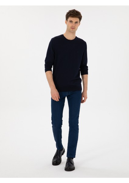Erkek Lacivert Slim Fit Bisiklet Yaka Triko Kazak 50316331-VR033 fırsatları