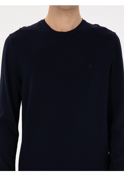 Erkek Lacivert Slim Fit Bisiklet Yaka Triko Kazak 50316331-VR033