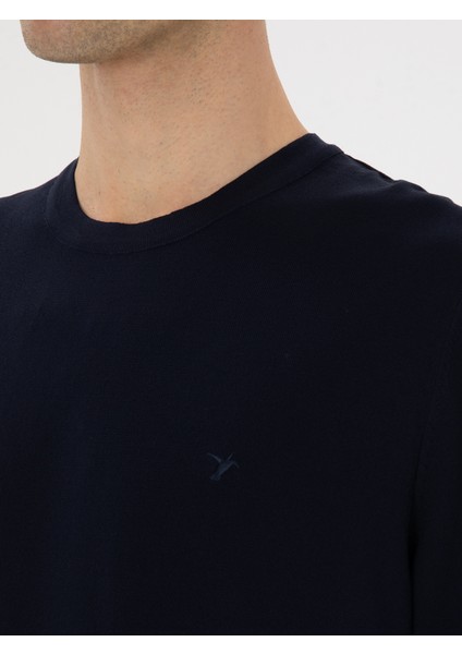 Erkek Lacivert Slim Fit Bisiklet Yaka Triko Kazak 50316331-VR033