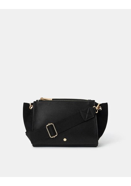 Double Zip Çapraz Çanta Siyah